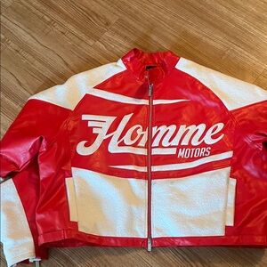 Red and White Homme Motors Jacket Boohoo MAN - Men’s Size Large